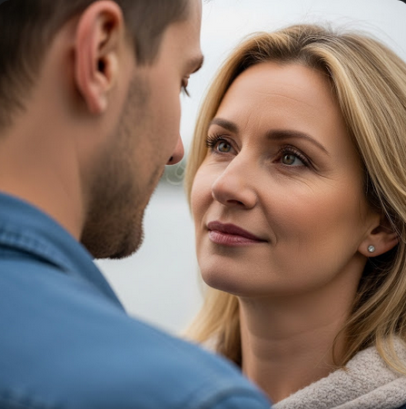 Nahaufnahme einer polnischen Frau, die liebevoll ihren Partner ansieht